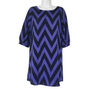 Needle & Thread Zig Zag Dress Sz S Violet Black Silky Poly 3/4 Sleeve Lined USA